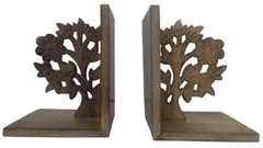 Wooden Bookends Stand Holder Bookshelf Organizer 'Wisdom Tree': Unique Decor Gift for Book Lovers (11941)