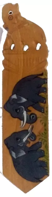 Wooden Bookmark Page Marker 'Elephants': Hand Carved & Painted Souvenir for Book Lovers (11442C)