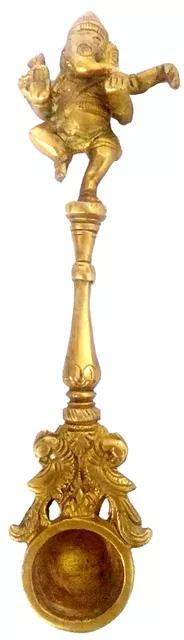 Brass Ganesha Aarti Hawan Spoon: Hindu Temple Puja Accessory (11976)