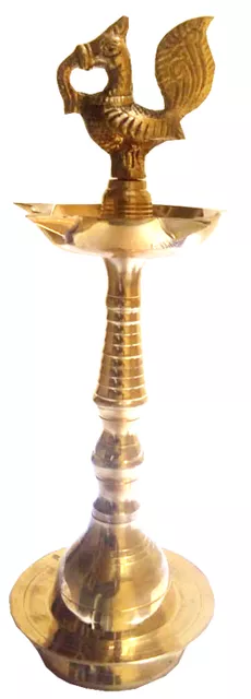 Brass Kuthu Vilakku Inauguration Oil Lamp: Peacock Design�Diya, 9 inches (11761A)
