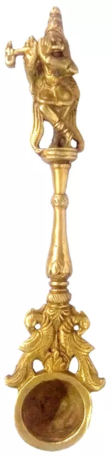 Brass Krishna Aarti Hawan Spoon: Hindu Temple Puja Accessory (11978)