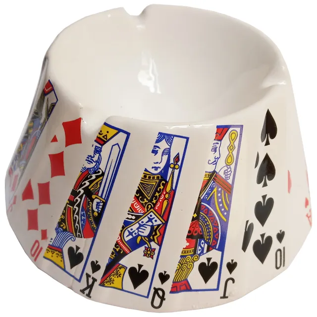 Ceramic Ashtray 'Winning Hand': Playing Cards Design Cigarette Ash Collector for Bridge Poker Lovers (12020)