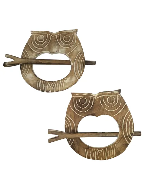 Wooden Curtain Holder Tie Back Drape Clips 'Adorable Night Owls': Set Of 2 (12026)