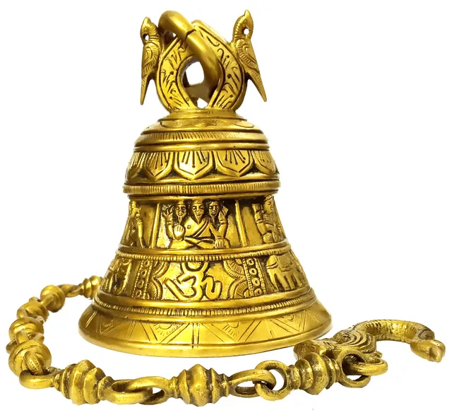Brass Temple Hanging Bell Vedic Navagraha: Rare Collection Astro Scultpure with Magnificent Carving & Deep Sound (12030)