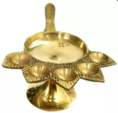 Antique Handheld Diya for Festival Aarti Puja 11912 Purpledip Brass Oil Lamp 5-Lights Deepam
