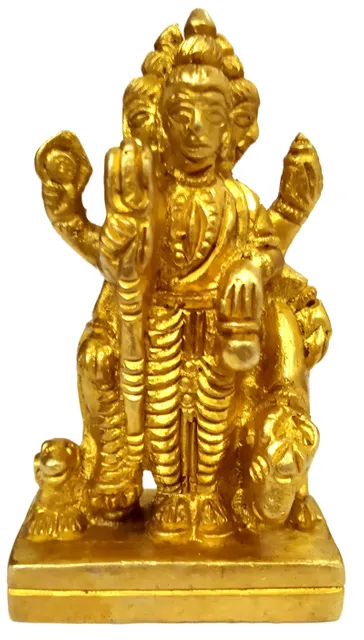Brass Idol Dattatreya with Auspicious Cow: Brahma Vishnu Mahesh Shiva Tridev Trimurti Statue (11914)
