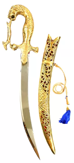 Collectible Sword: Antique Tiger Design Hilt, Stainless Steel Blade, Heavy Brass Scabbard, 18 inches (A20101)