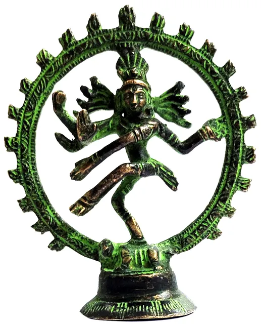 Brass Idol Nataraja: Antique Finish Mini Statue of Siva in Cosmic Dance (12060)