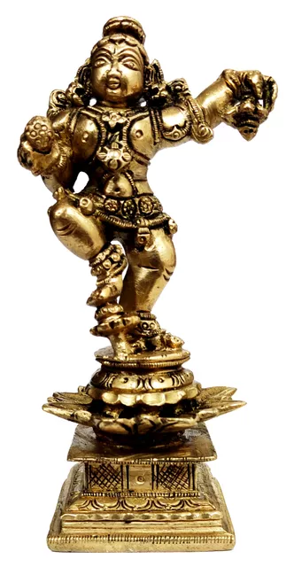 Brass Statue Dancing Bala Krishna: Collectible Idol Laddu Goapala (12065)