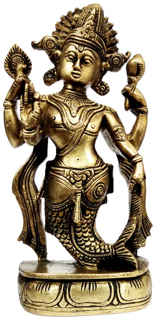 Brass Idol Lord Vishnu in Matsya Avatar: Rare Collectible Statue (12069)