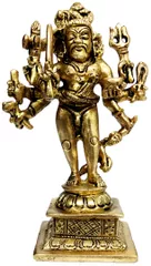 Brass Idol Kaal Bhairava, Avatar of Siva: Rare Collectible Statue of Mahakala Bhairav, Hindu Tantric Deity (12073)