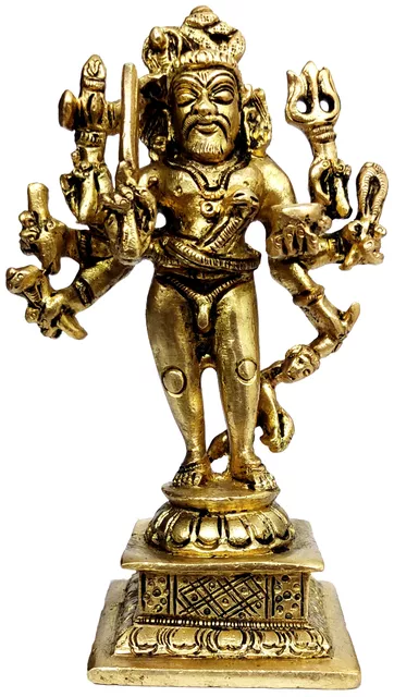Brass Idol Kaal Bhairava, Avatar of Siva: Rare Collectible Statue of Mahakala Bhairav, Hindu Tantric Deity (12073)