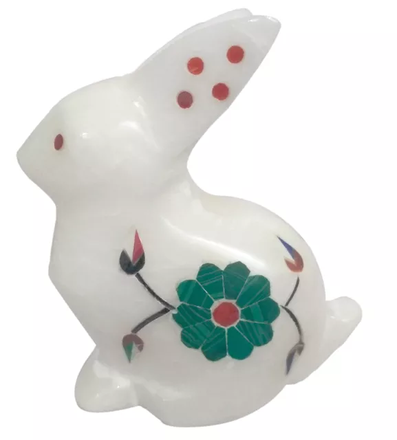 Marble Statue 'Rapid Rabbit': Gemstone Inlay Collectible Showpiece Gift (12109)