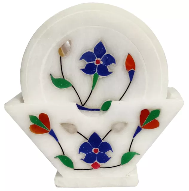 Gemstone Inlay Marble Coasters (Set Of 6): Flower Garden (12113)