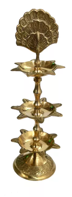 Brass Kuthu Vilakku Peacock Oil Lamp: Traditional Design Inauguration Mahal Diya, 8 inches (12118)