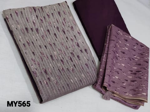 CODE MY565 :Mauve Ombre Shaded Silk Cotton unstitched Salwar material(thin fabric requires lining) with Digital prints, Thread and tiny sequins work on front side, Dark purple Silk cotton bottom, digital printed Silk cotton dupatta