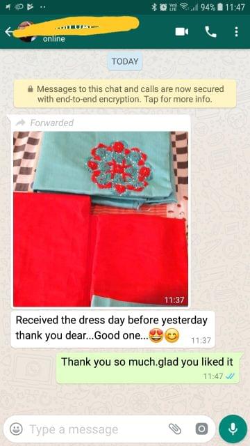 Received the dress day before yesterday.. Thank you ..  Good one.. Reviewed on 21-Jan-2019