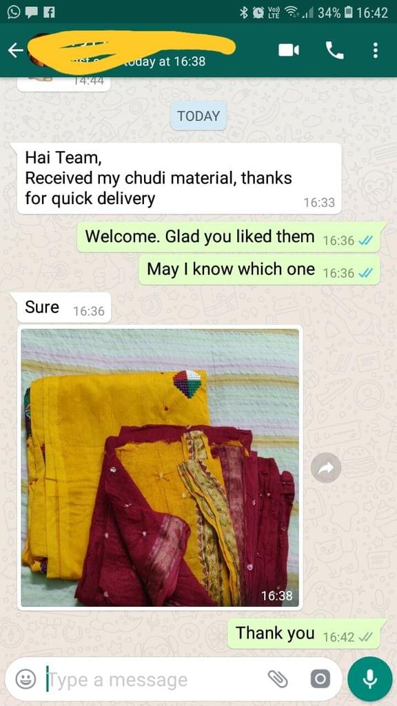 Received my chudi material.. Thanks for quick delivery. - Reviewed on 09-Feb-2019