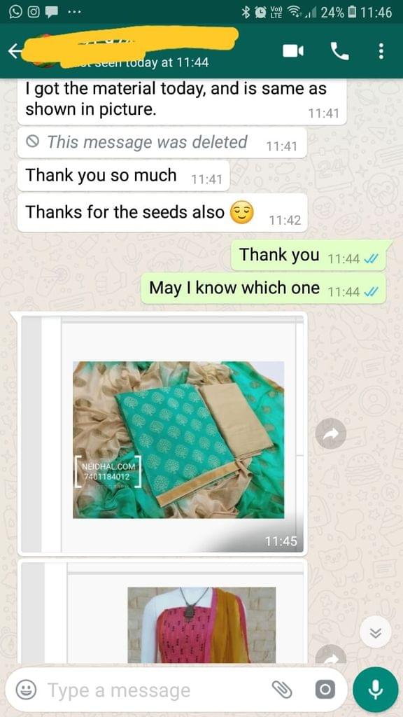 I got the material today, And is same as shown in picture.. Thank you so much... Thanks for the seeds also. - Reviewed on 13-Feb-2019