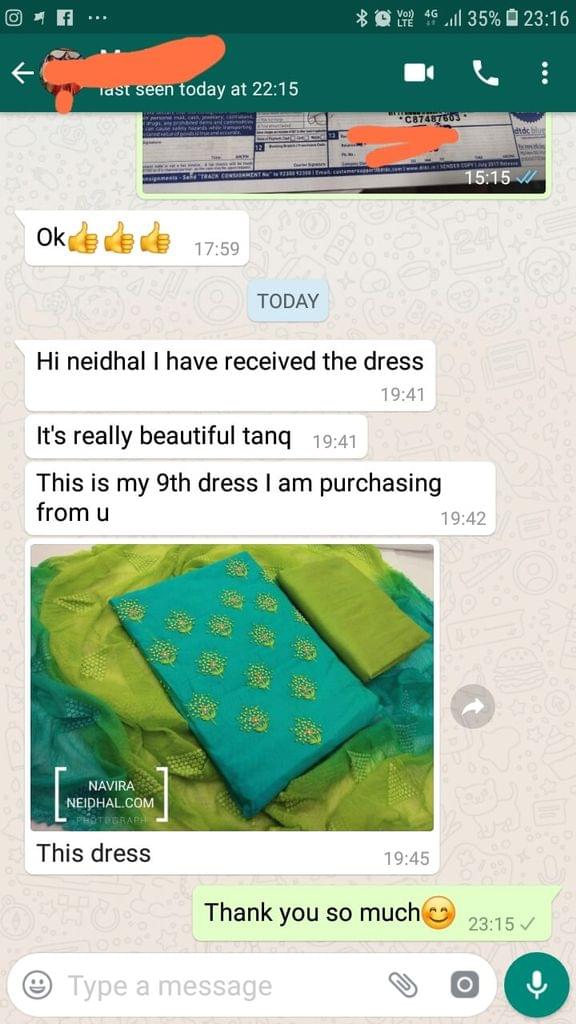 Neidhal I have received the dress... It's really beautiful... Thank you... This is 9th dress... I'am purchasing from you...  This dress.  - Reviewed on 01-Mar-2019