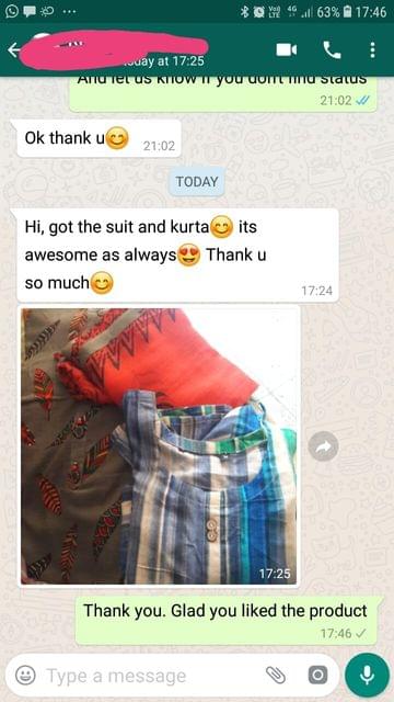 I got the suit and kurta... It's awesome as always... Thank you so much. -Reviewed on 21-May-2019