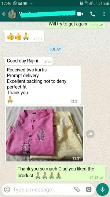 Received two kurtis, Prompt delivery, Excellent packing and not to deny perfect fit. -Reviewed on 17-Sep-2019