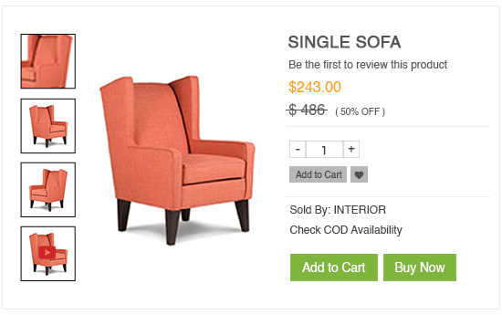 Product page of an online designer furniture store built using StoreHippo ecommerce platform.