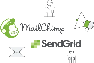 StoreHippo powered marketing tools showing option to integrate with mailchimp, sendgrid and other email marketing tools.