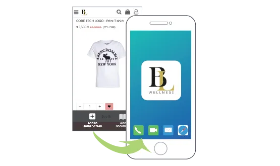 Two mobile screens showing mobileapps like features of Progressive Webs Apps online stores built by StoreHippo.