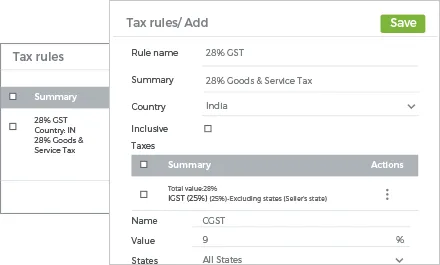 StoreHippo's inbuilt tax-engine with feature to set up tax based rules.