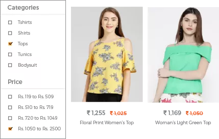 Faceted search feature of StoreHippo powered women's apparel store showing better navigation and product visibility.