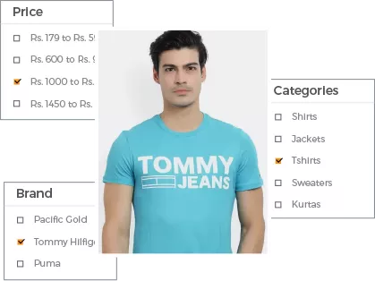 Faceted search feature of StoreHippo powered men's apparel store showing better navigation & search with faceted search.