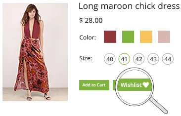 Product management software of StoreHippo powered fashion website showing wishlist button.