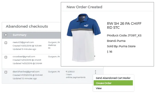 StoreHippo powered abandoned cart  module  with options to follow up, create order etc. for incomplete orders.