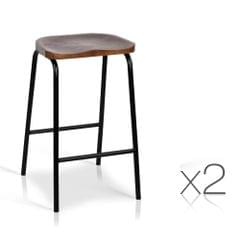Set of 2 Industrial Bar Stools with Wooden Seat