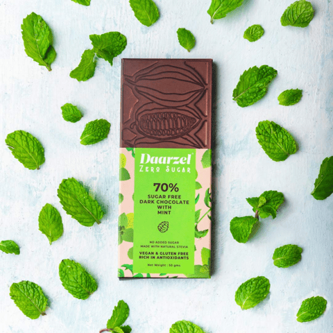Dark Chocolate 70% Cocoa with Mint | Sugar Free  | No Added Sugar | Made with Stevia | 50g