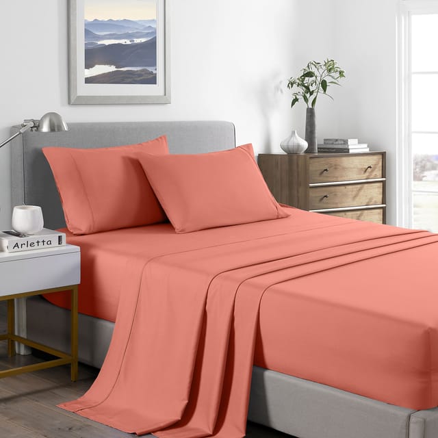 (SINGLE) Royal Comfort 2000 Thread Count Bamboo Cooling Sheet Set Ultra Soft Bedding - Peach