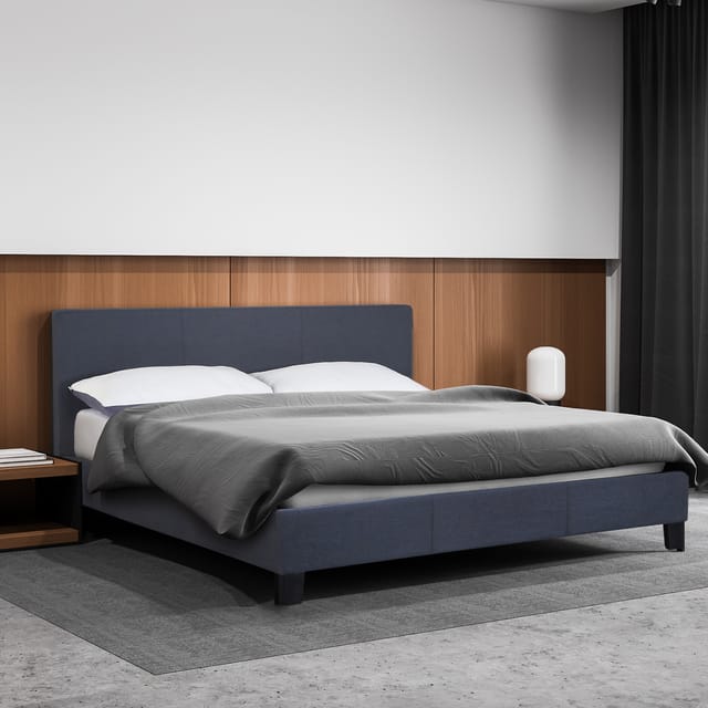 (QUEEN) Milano Sienna Luxury Bed Frame Base And Headboard Solid Wood Padded Linen Fabric - Charcoal