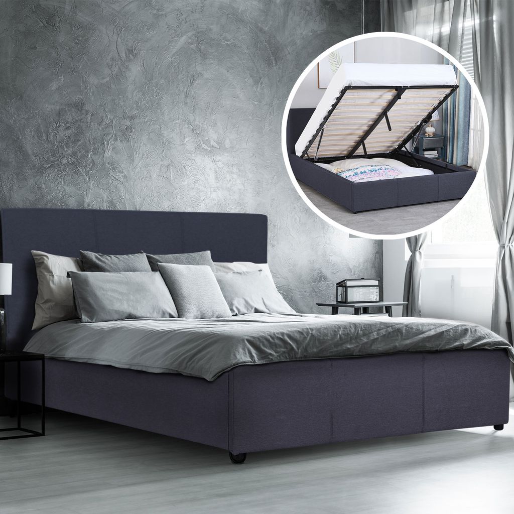 (DOUBLE) Milano Luxury Gas Lift Bed Frame Base And Headboard With Storage All Sizes - Charcoal