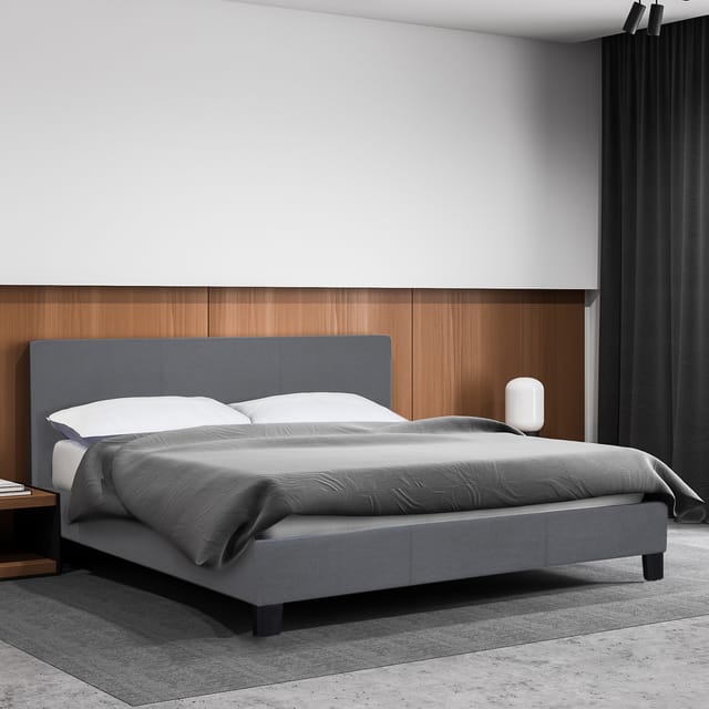 (SINGLE) Milano Sienna Luxury Bed Frame Base And Headboard Solid Wood Padded Linen Fabric - Grey