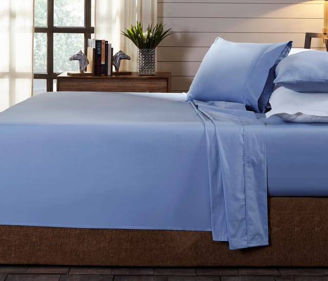 (QUEEN)Royal Comfort 250TC Organic 100% Cotton Sheet Set 4 Piece Luxury Hotel Style  Indigo