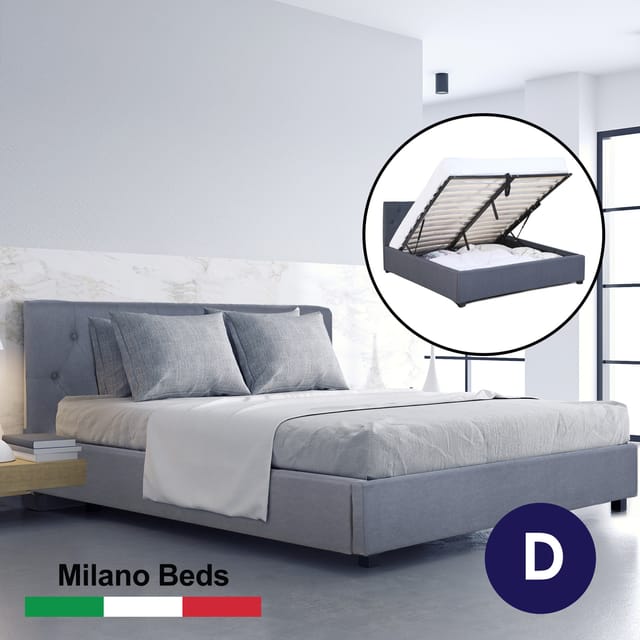(DOUBLE) Milano Capri Luxury Gas Lift Bed Frame Base And Headboard With Storage All Sizes - Grey