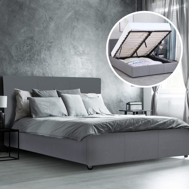 (KING SINGLE) Milano Luxury Gas Lift Bed Frame Base And Headboard With Storage All Sizes - Grey