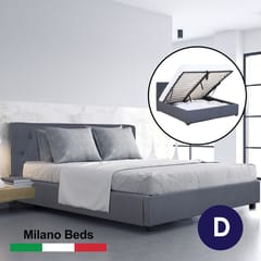 (DOUBLE) Milano Capri Luxury Gas Lift Bed Frame Base And Headboard With Storage All Sizes - Charcoal