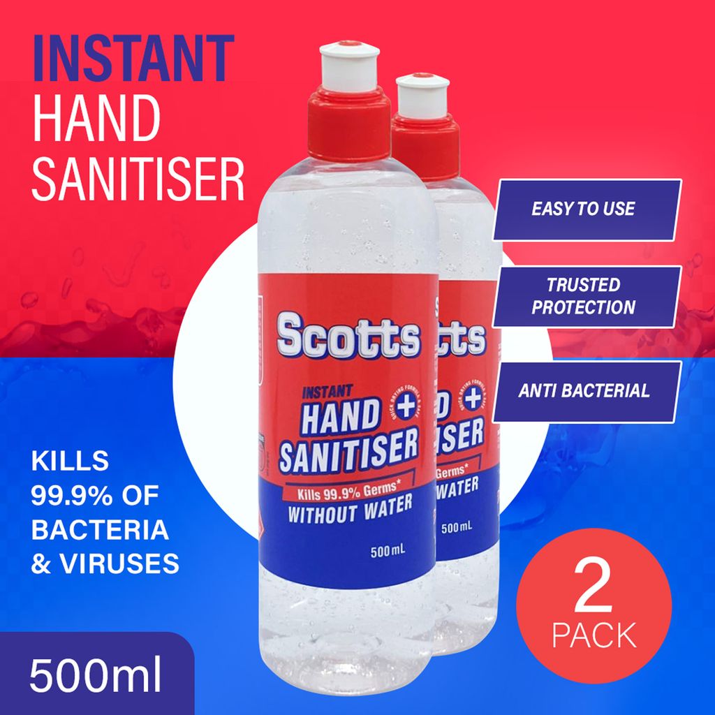 2 x Bottles 500ml Scotts Instant Hand Sanitiser Alcohol-Based AustralIan Made