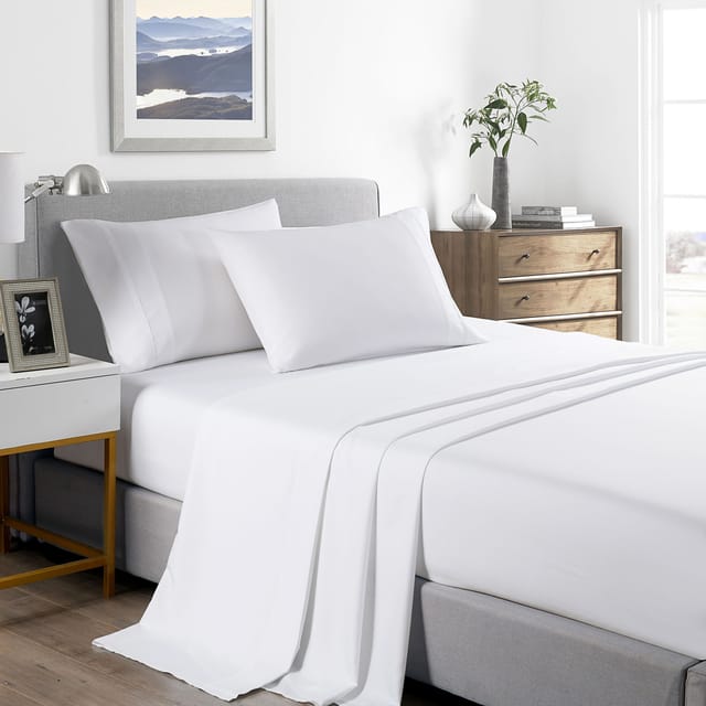 (SINGLE) Casa Decor 2000 Thread Count Bamboo Cooling Sheet Set Ultra Soft Bedding - White