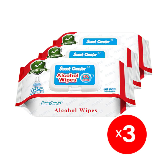 3 Pack (180 Pieces) Wipes 75% Alcohol Hand Surface Use