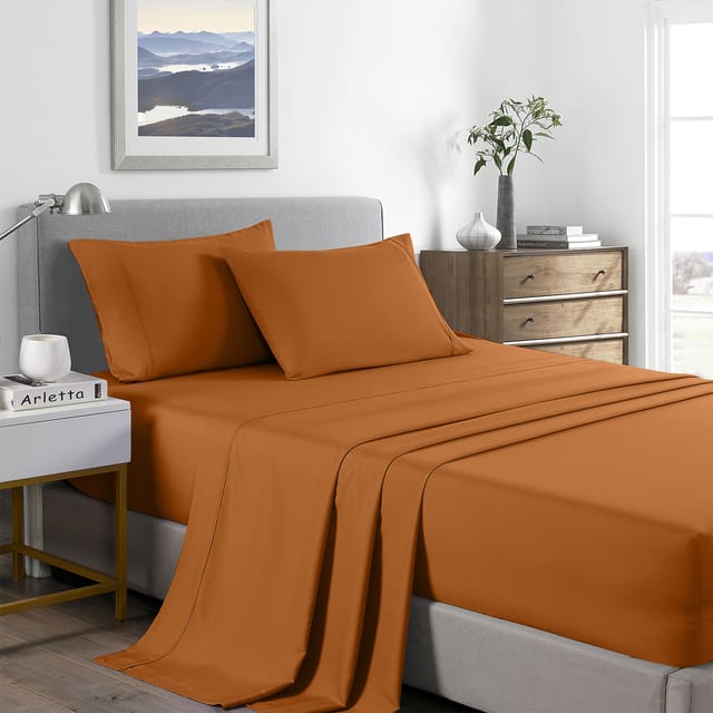 Royal Comfort 2000 Thread Count Bamboo Cooling Sheet Set Ultra Soft Bedding - King - Rust