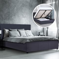 Milano Luxury Gas Lift Bed Frame Base And Headboard With Storage All Sizes - King Single - Charcoal
