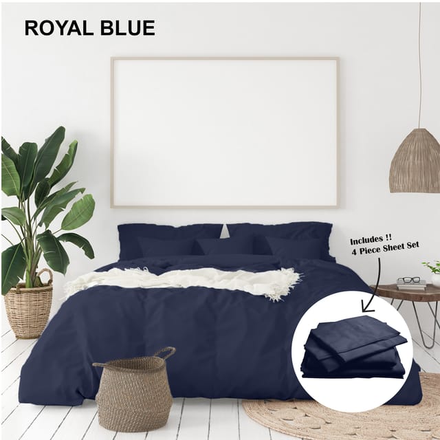 (KING)Royal Comfort 1000 Thread Count Bamboo Cotton Sheet and Quilt Cover Complete Set - King - Royal Blue